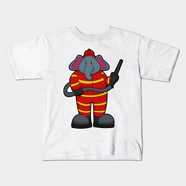 Elephant as Firefighter with Hose Kids T-Shirt by Markus Schnabel